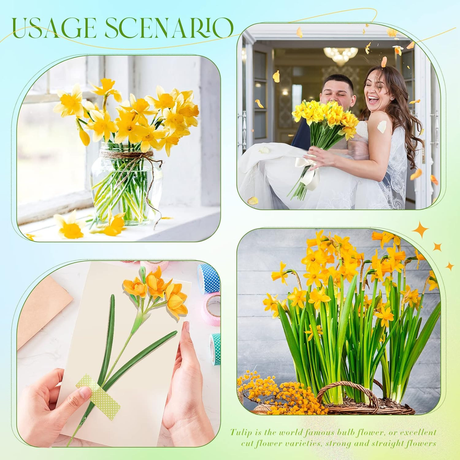 30 Pcs Artificial Daffodils, 16.4 Inch Narcissus Faux Flowers for Indoor & Outdo