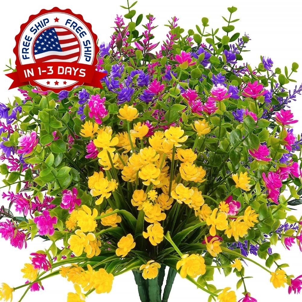 12 Paquetes De Flores Artificiales Para Exteriores Resistentes A Los Rayos UV US
