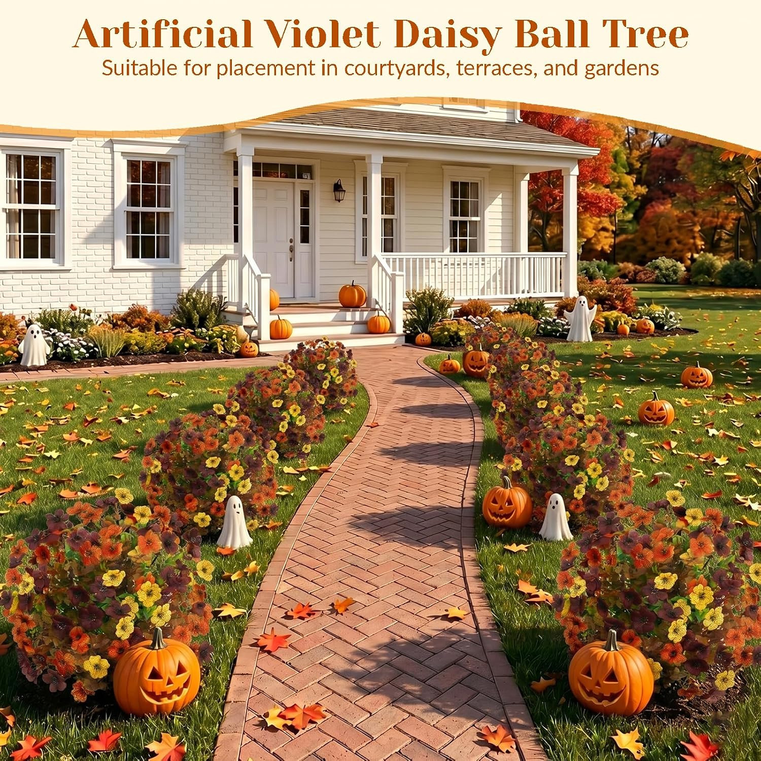 2 Pack UV Resistant Fall Topiary Ball Trees for Outdoor Autumn Decor