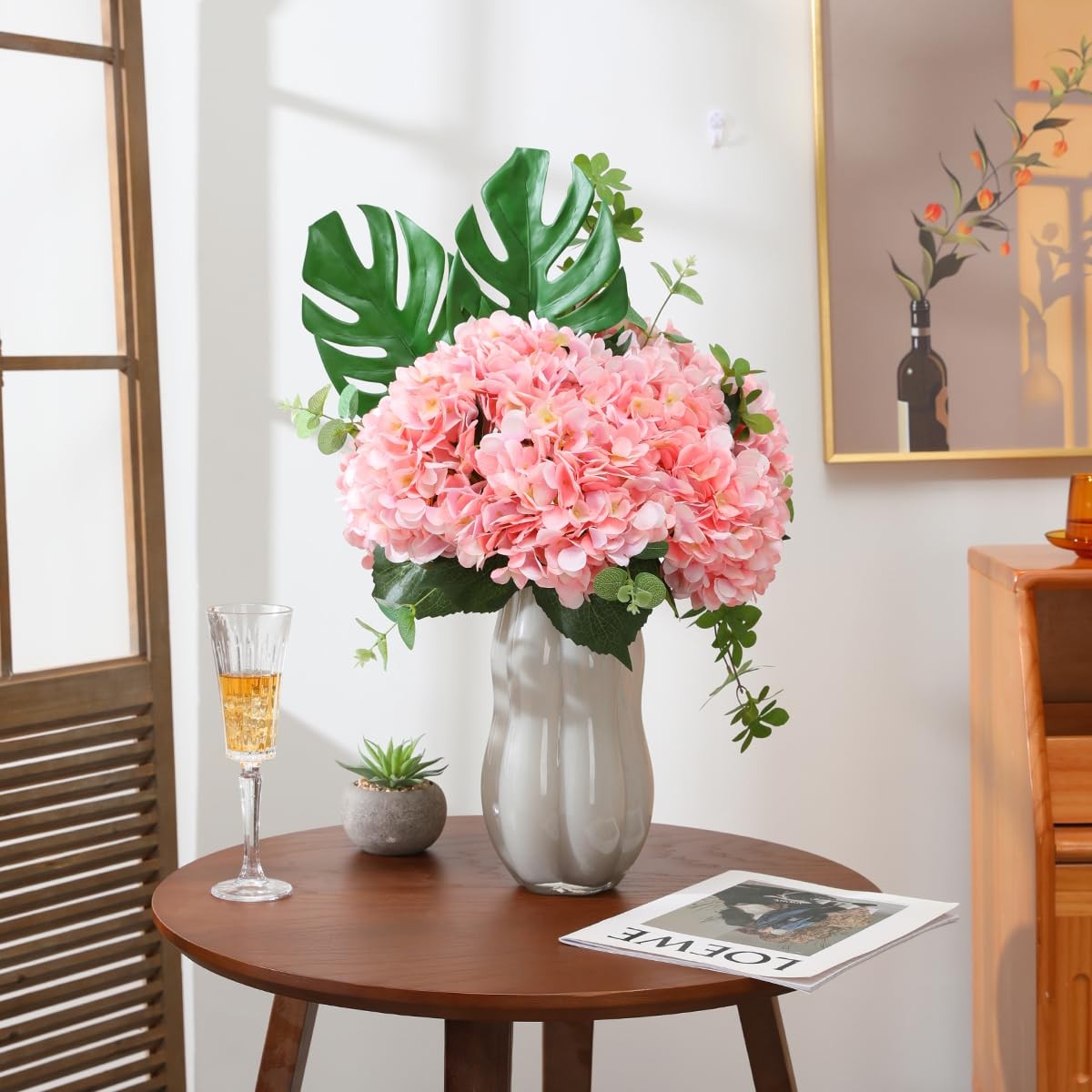 Pink Hydrangea Artificial Flowers – 5 pcs Realistic Single 18.9 in Long Stem …