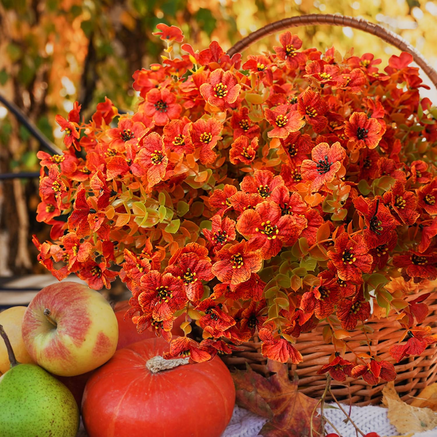 UV Resistant Artificial Flowers – 16 Bundle Fall Red Silk Plants for Home Decor