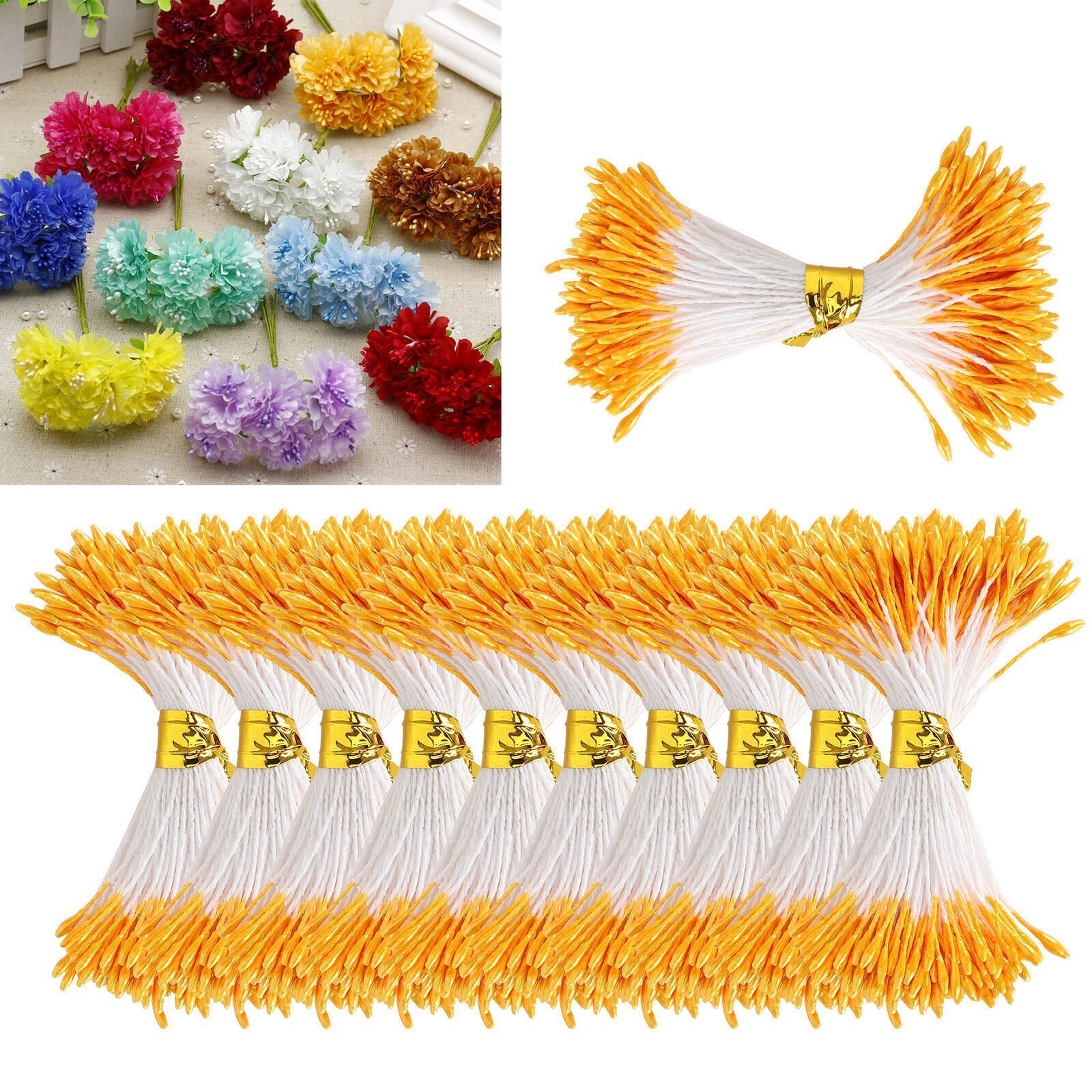900Pcs Artificial Stamen Gypsum Orange Color Double End Simulation Bouquet Make