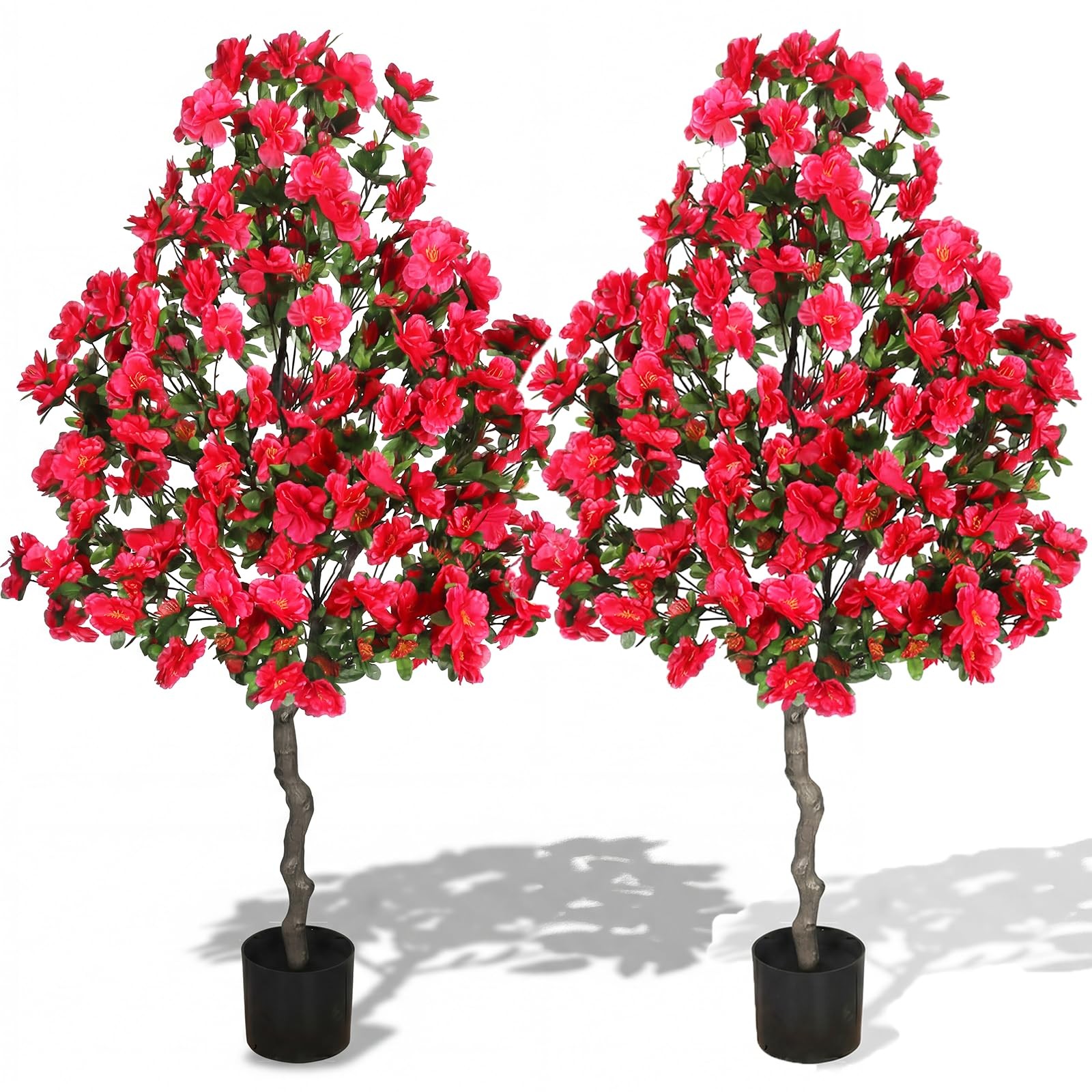 2 Pack 4 Ft Artificial Azalea Tree Fake Azalea Plant Outdoor Indoor Faux Flow…