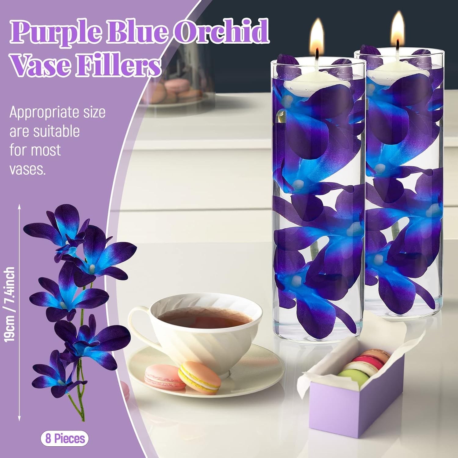 8 Pieces Blue Purple Faux Orchid Flowers Artificial Flower Vase Fillers Wedding