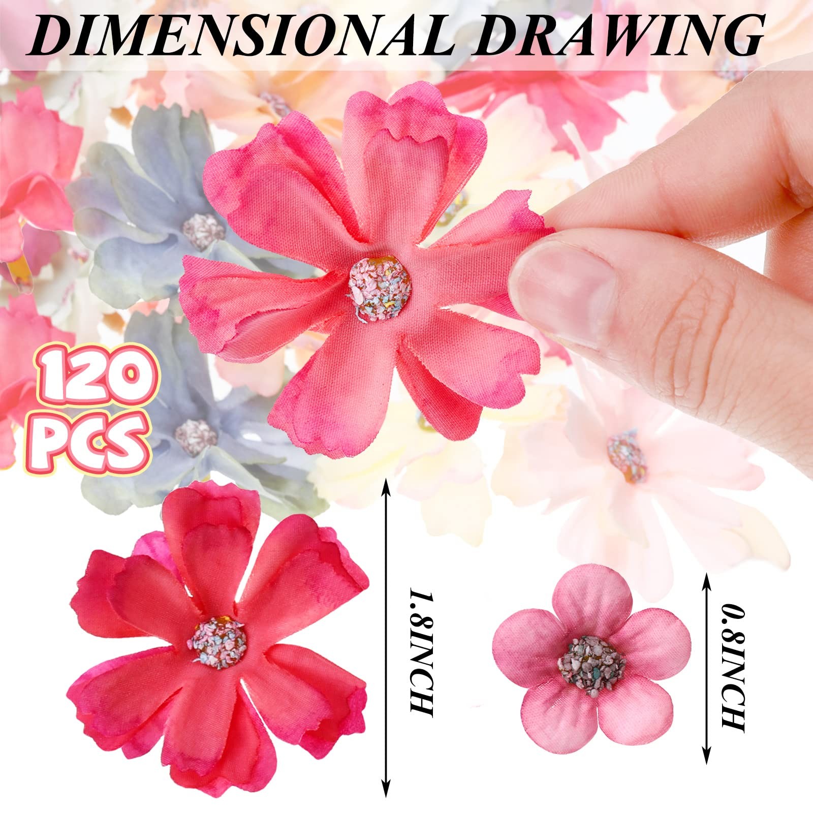 120 Pcs Mini Artificial Flowers Silk Flower Heads for Crafts Wedding Decor