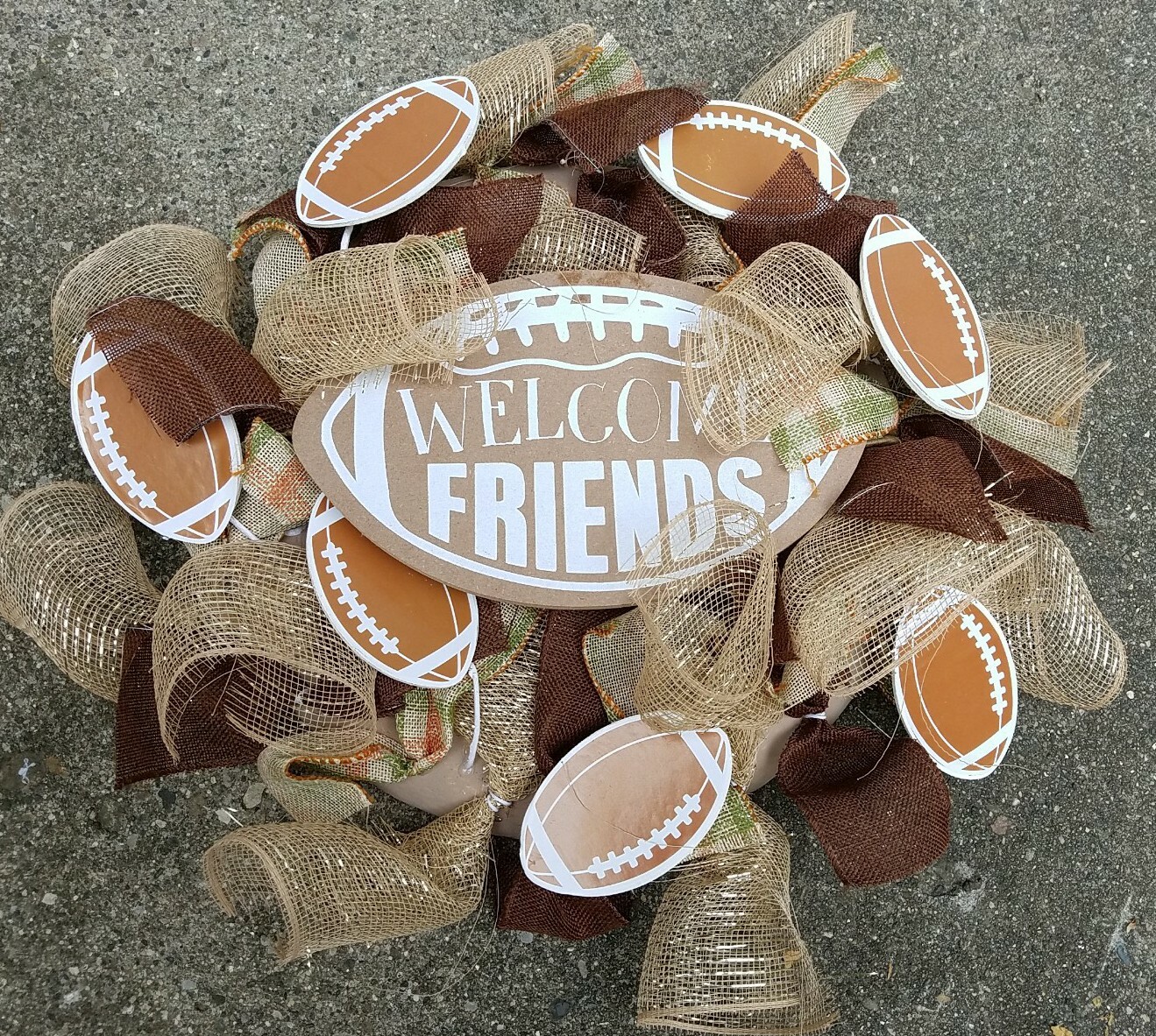 Welcome Friends Fall Football Wreath