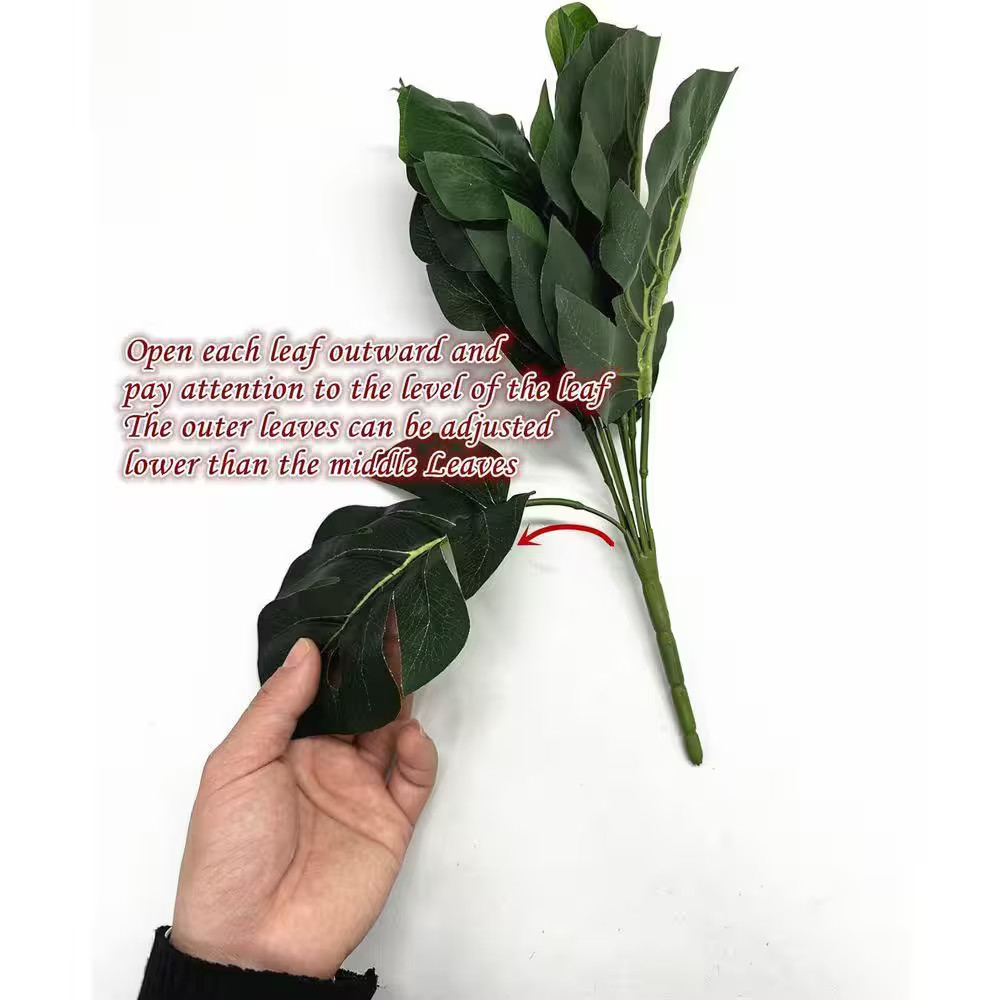 12 In. Artificial Green Indoor/Outdoor Tropical Monstera Plant Faux Palm Leaves