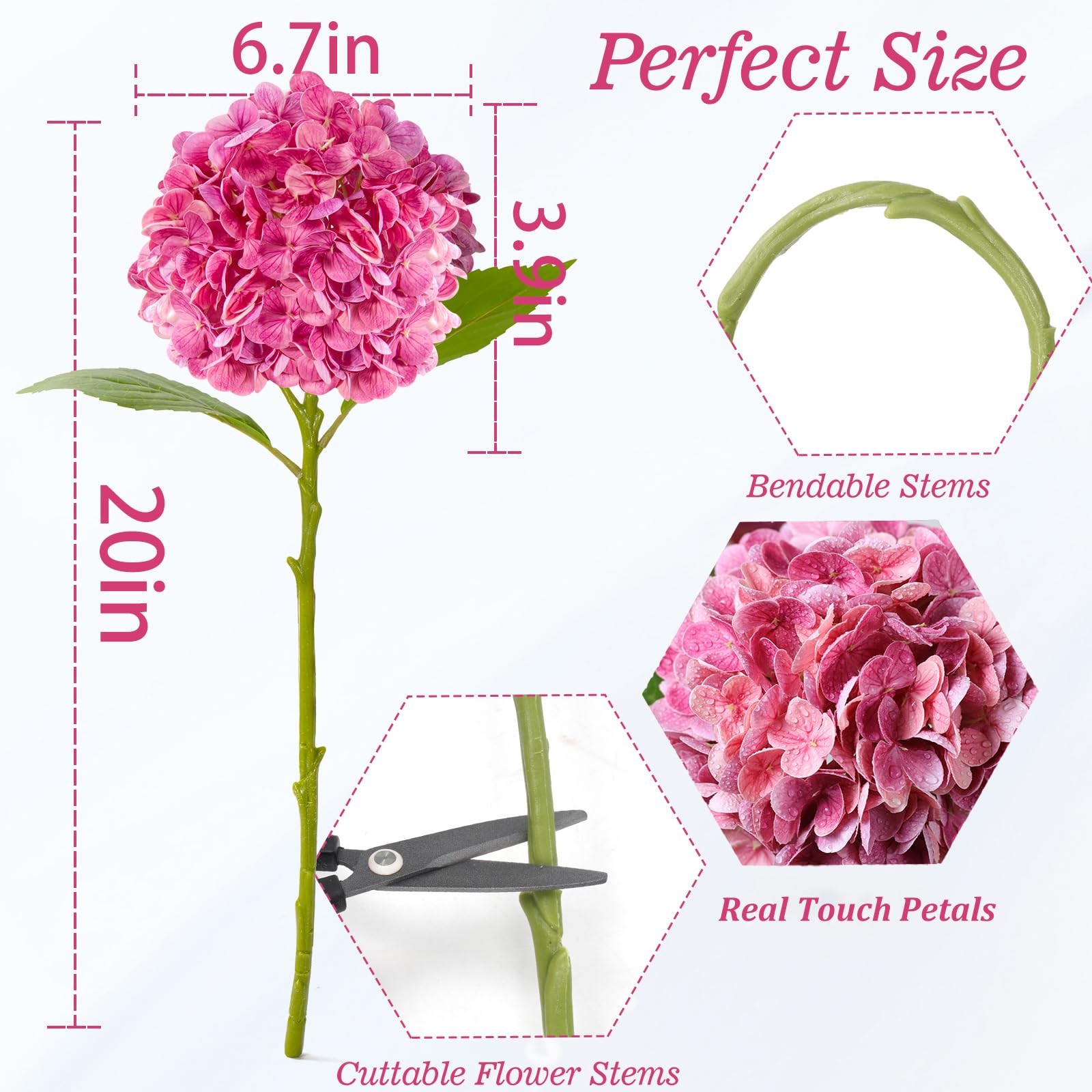 20″ 4Pcs Faux Hydrangea Flowers Real Touch Fake Hydrangeas Bouquet Hydrangea …