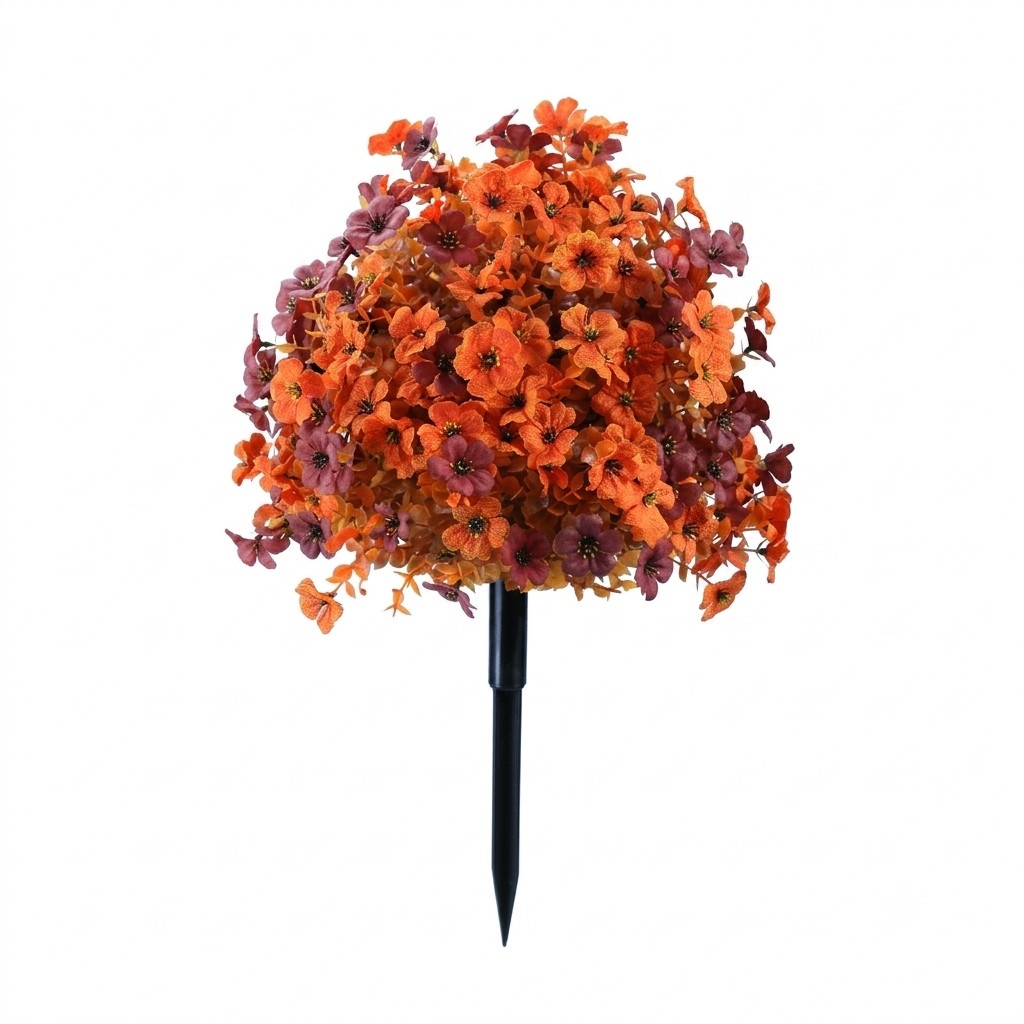 Autumn Orange Fake Flowers with Stake UV Resistant Outdoor Garden Yard Decor