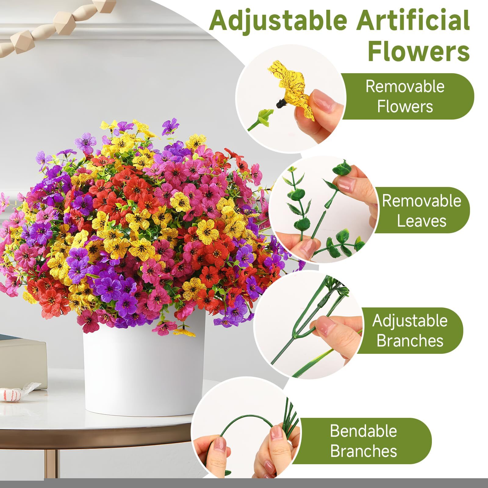 24 BUNDLES ARTIFICIAL FLOWERS FOR OUTDOORS DECORATION UV RESISTANT SILK VIOLET F