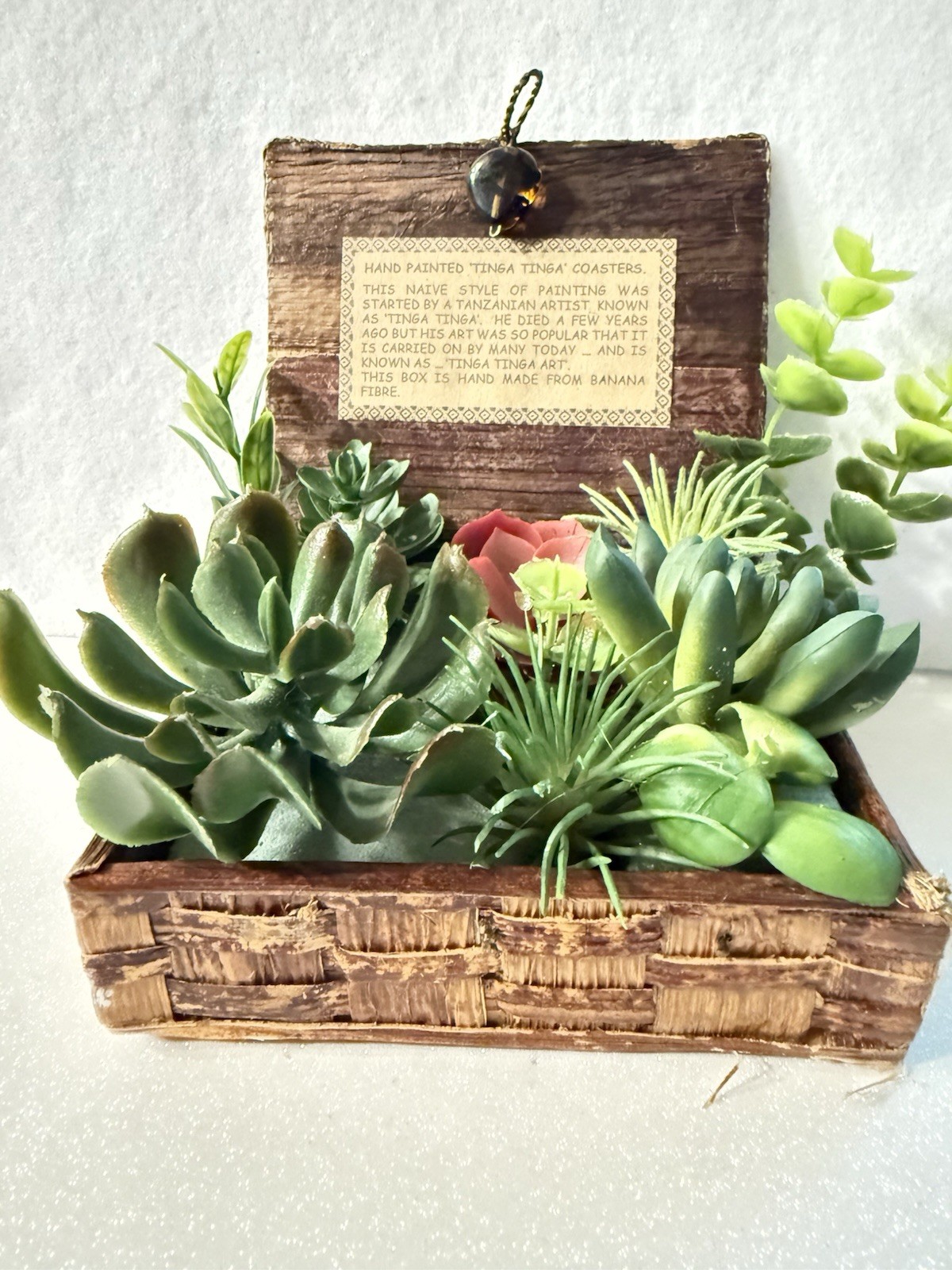 Handmade Box From Banana Fiber Artificial Succulents Repurposed Beautiful