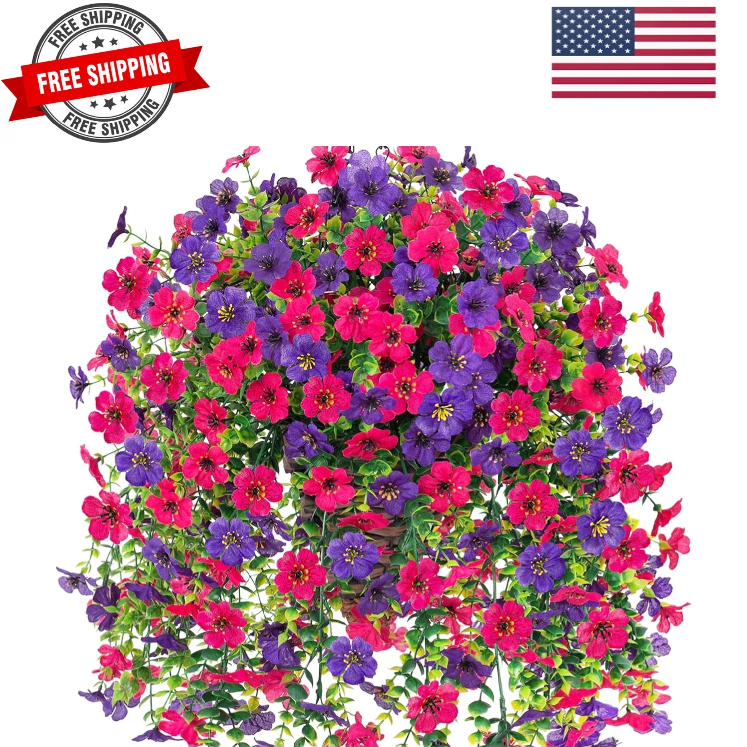 Artificial Hanging Flowers Basket for Outdoor, Fake Flowers Faux Plants Look …
