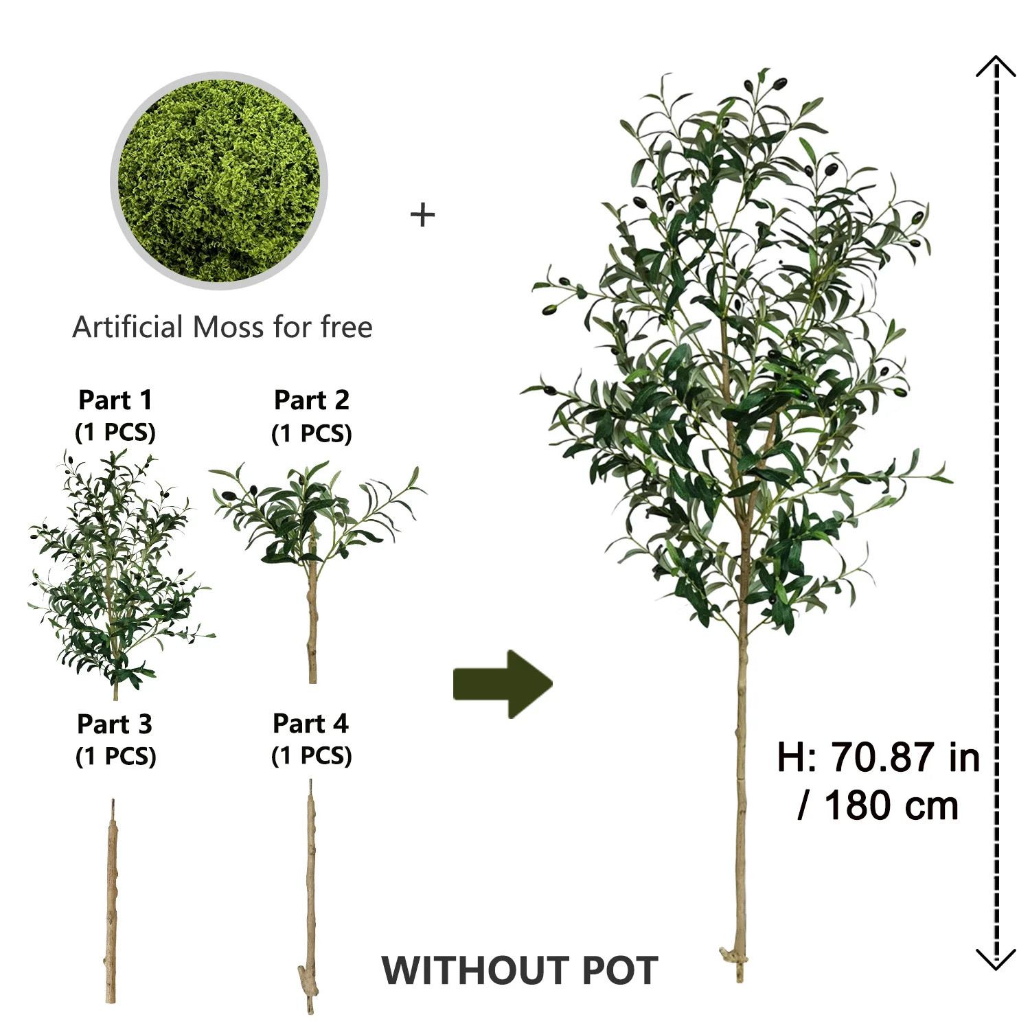 120-180cm Artificial Olive Tree Branch Without Pot Modern Minimalist Fake Plant