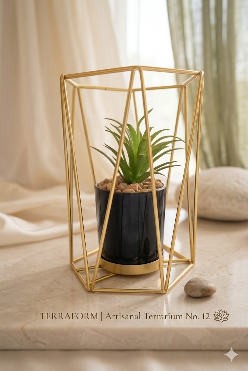 Minimalist Decor Artificial Plant Geometric Design Gold Frame Modern Accessory