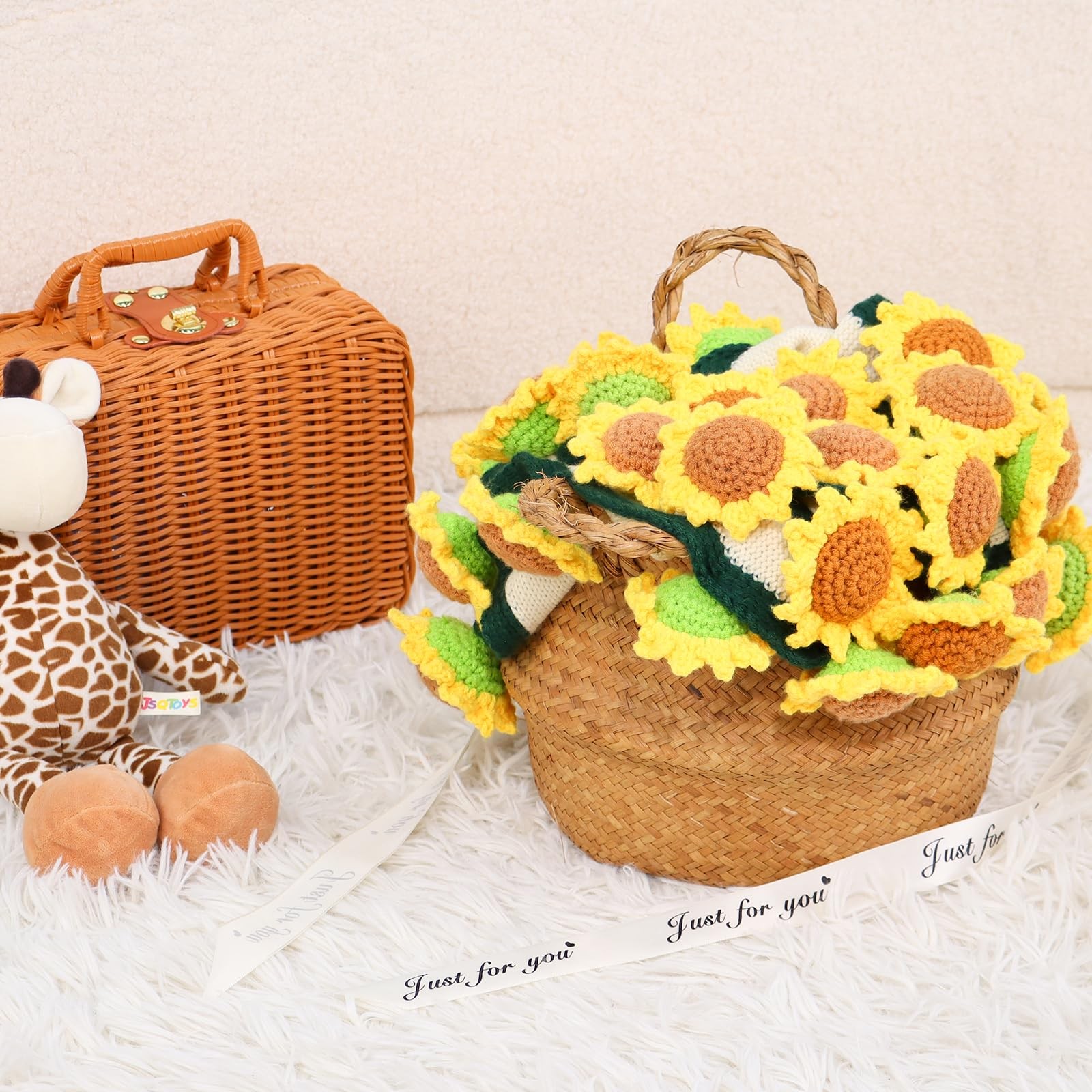 LOKOZ Sunflower Gifts for Women Get Well – Crochet Flowers Bouquet Blanket,