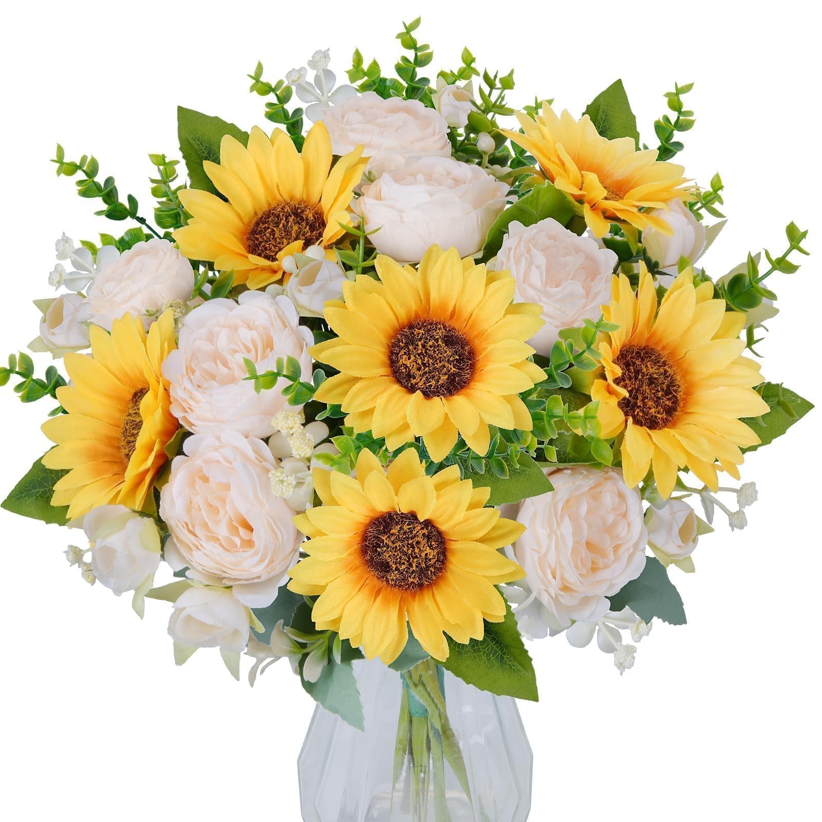 10 PCS Sunflowers Artificial Flowers Silk Mixed Faux Peonies Bouquet Grave