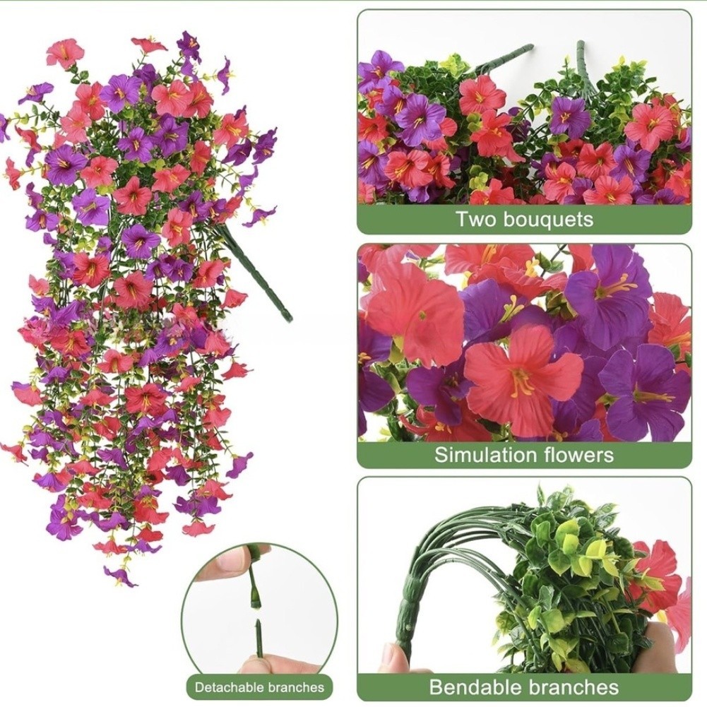 Artificial Hanging Basket with Adjustable Branches Eucalyptus Morning Glory