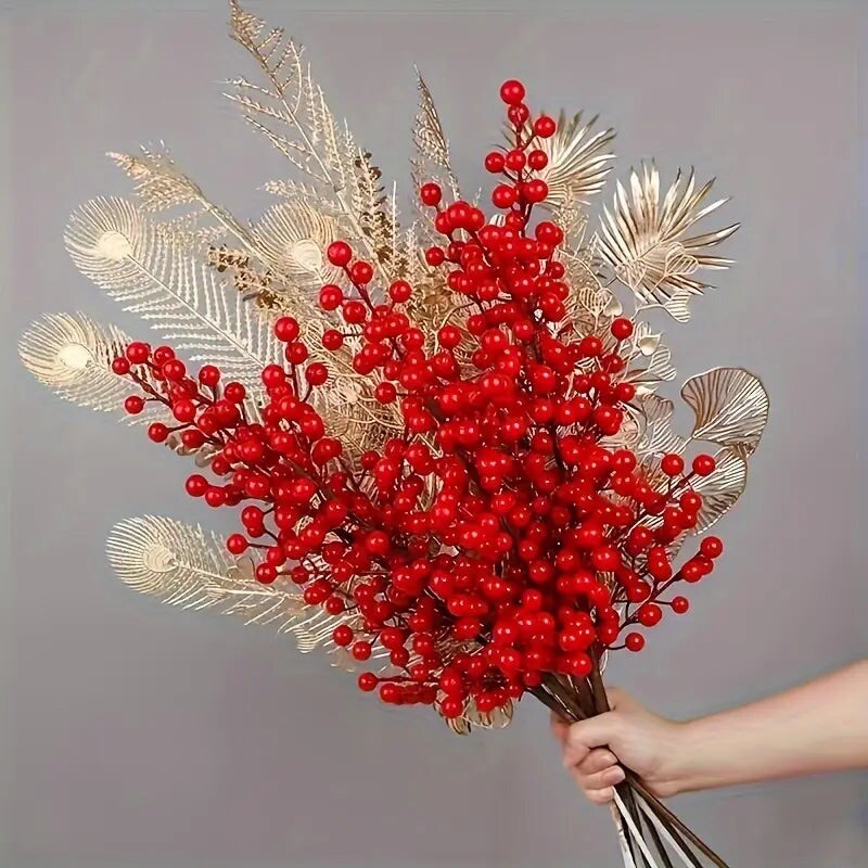 12pcs, Lunar New Year, New Year, Christmas Red Berry Stems