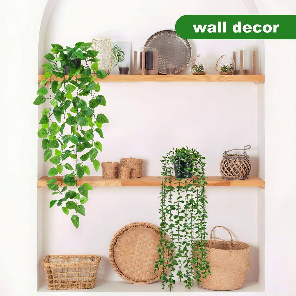 34 In. X 7.5 In. Green Artificial Hanging Plants Wall Sign Set with Plastic Mate