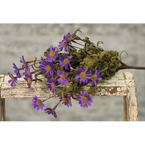 New Primitive PURPLE Mini DAISY STEM BUSH Spray Daisies Cottage Chic Country 15″