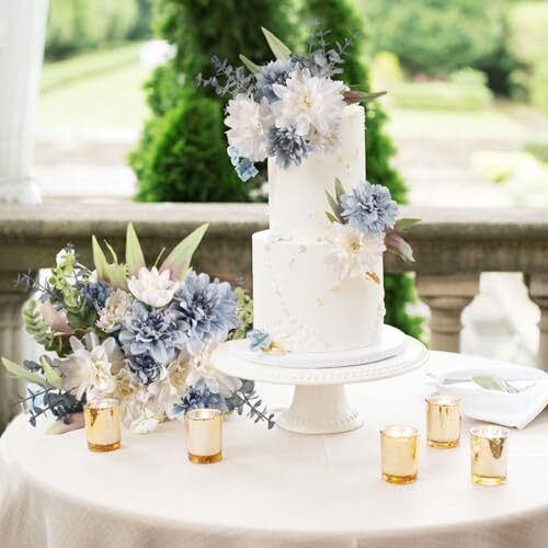 Fake Artificial Flowers Bouquet for Decoration, Silk Flower No Vase Blue White
