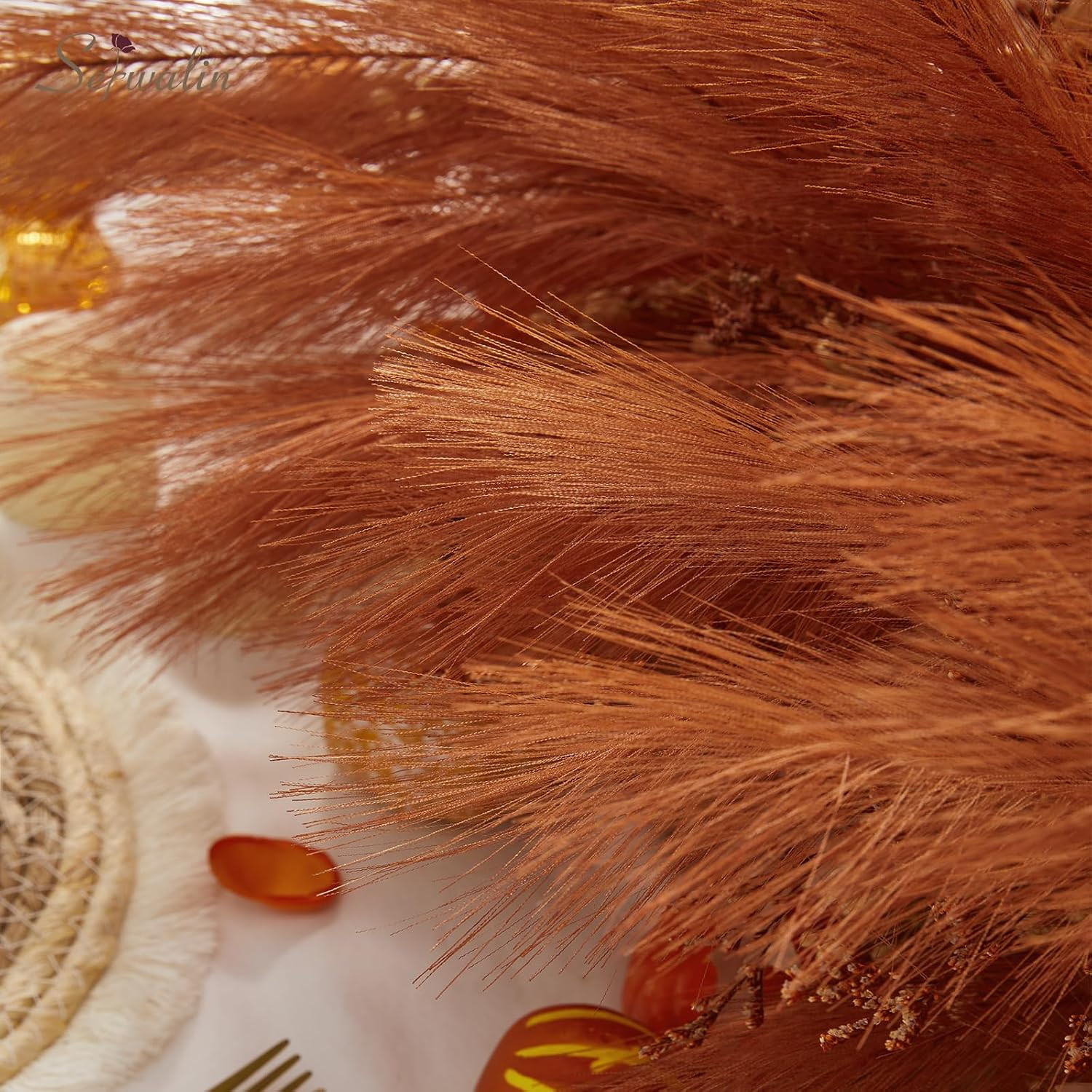 60PCS 17.7″ Burnt Orange Pampas Grass Decor for Vase Filler Home | Artificial Sh