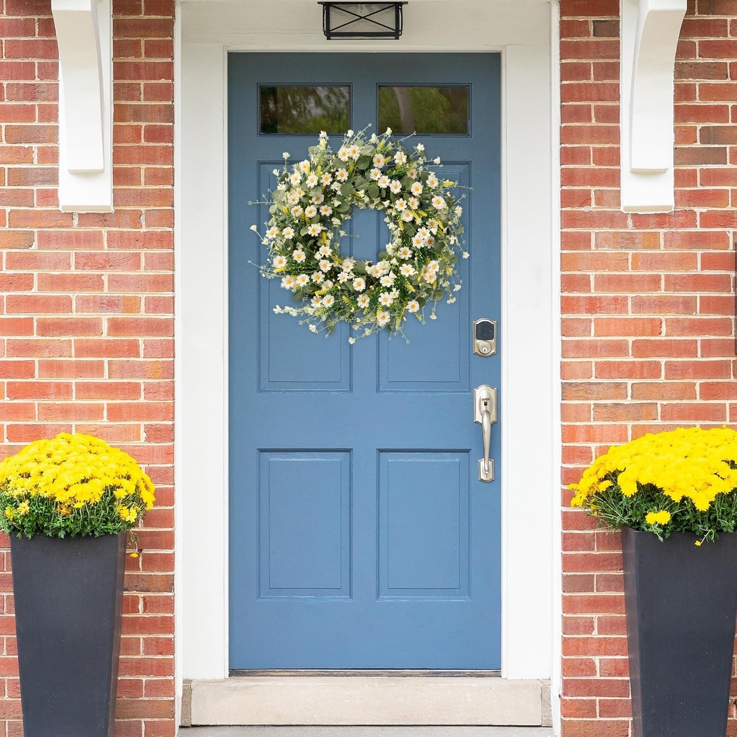 24 Inch White Daisy Wreath Silk Floral Eucalyptus Lavender Spring Decor