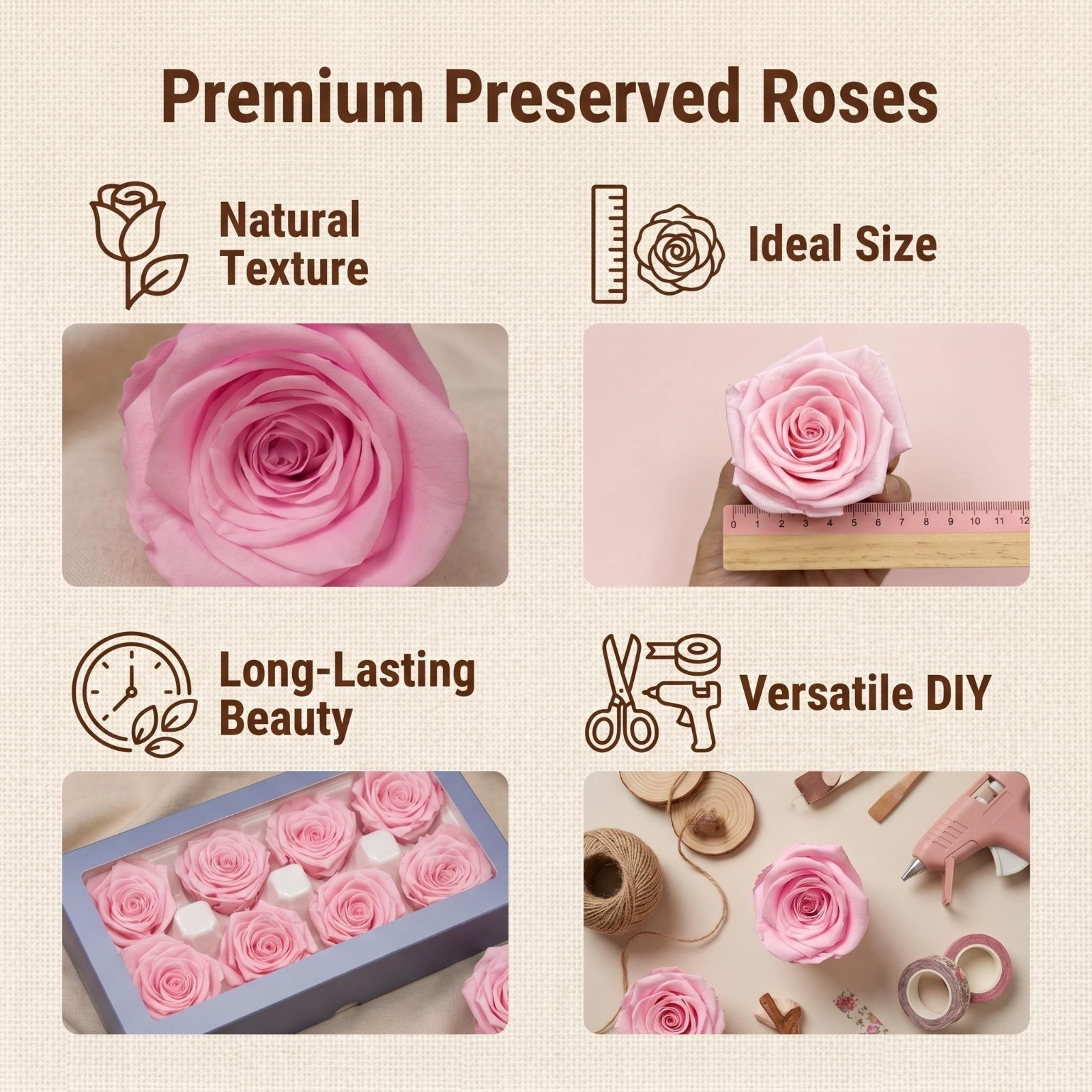 8 Preserved Rose Eternal Roses Heads Bulk Pink for her Gift Wedding Valentine