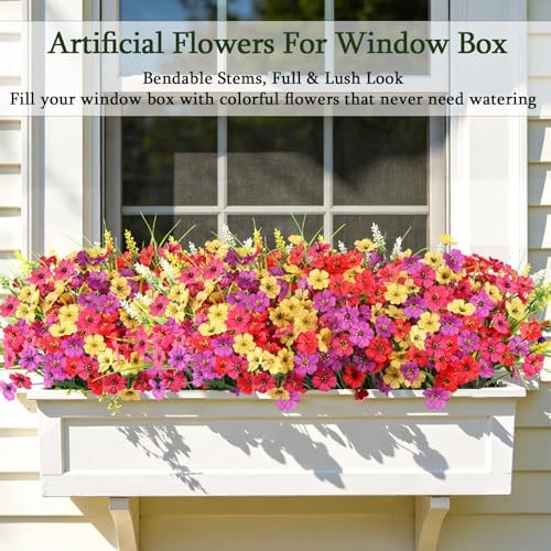 24PCS Fake Flowers Outdoor, UV Resistant Artificial Silk Flowers | Realistic