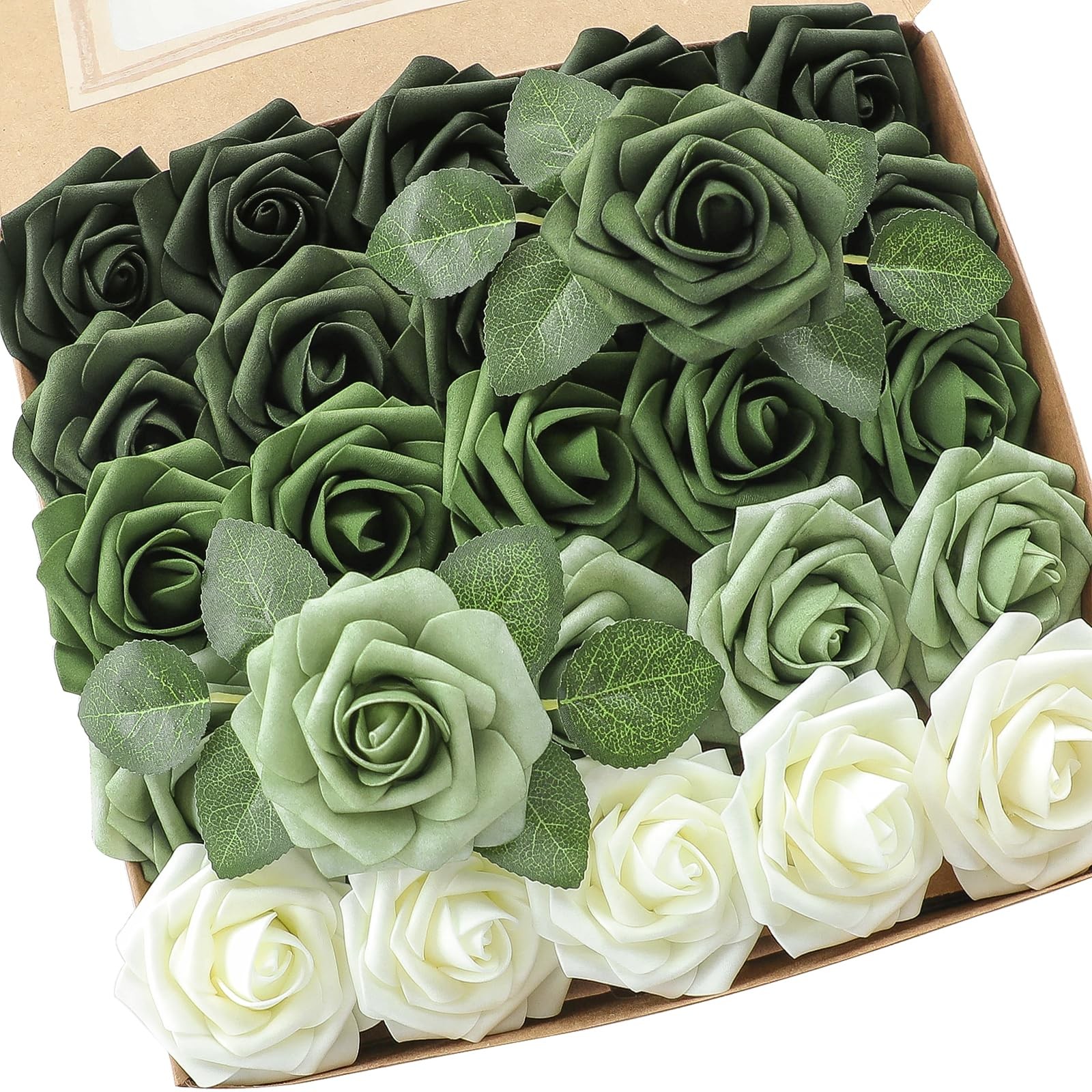 Artificial Flowers 25pcs Real Looking Forest Green Ombre Colors Foam Fake Ros…