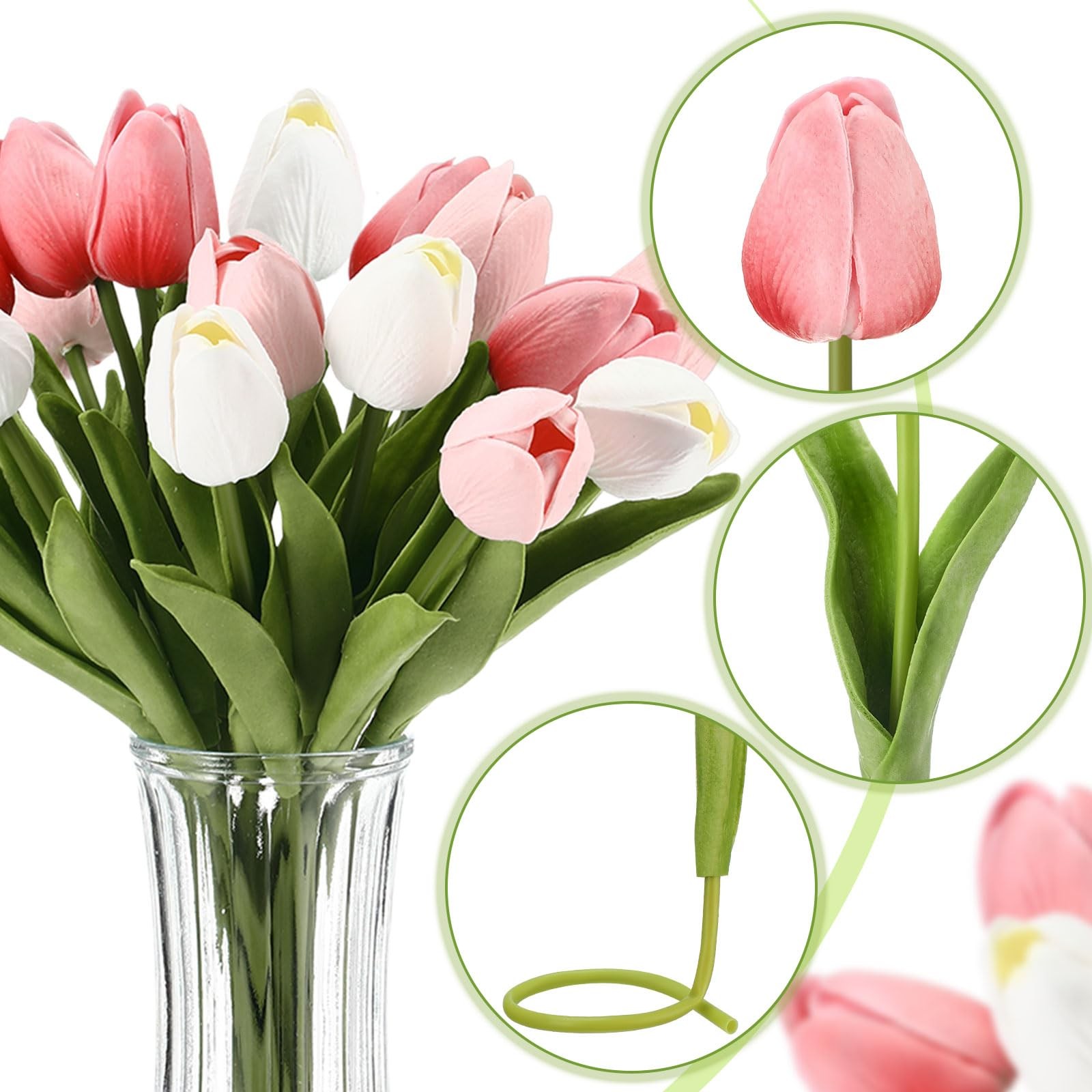 60pcs Artificial Tulip Flowers Fake PU Tulips Faux Latex Bouquet Flower Cente…