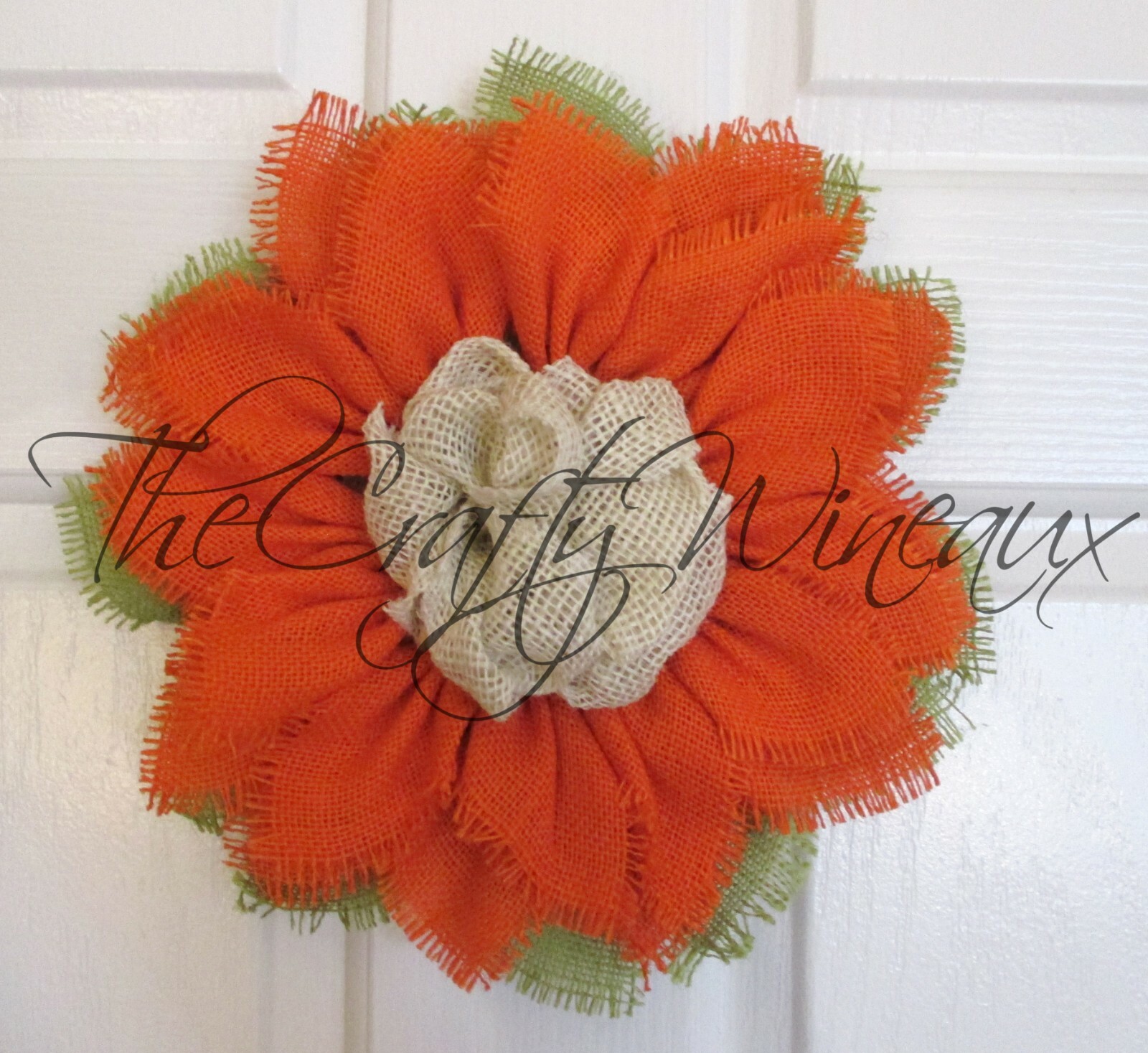 The Crafty Wineaux – Small 12″ Rich Tangerine Orange Burlap Sunflower Wreath