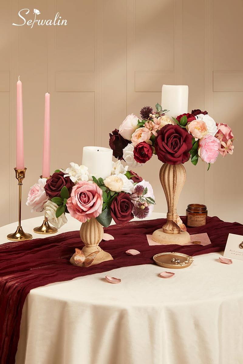 Artificial Flower Burgundy Pink Roses Silk Fake For DIY Wedding Bouquet New
