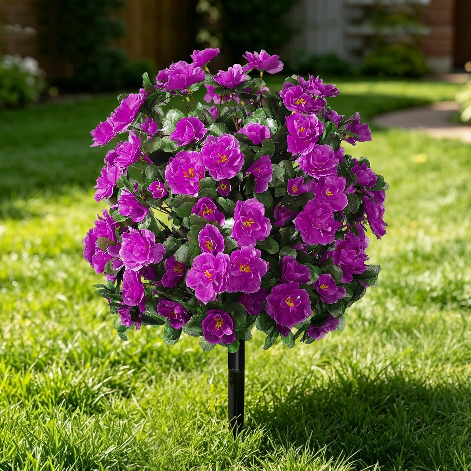 Artificial Flowers for Outdoor with Ground Stakes, 22″ Faux Azalea Silk Flora…