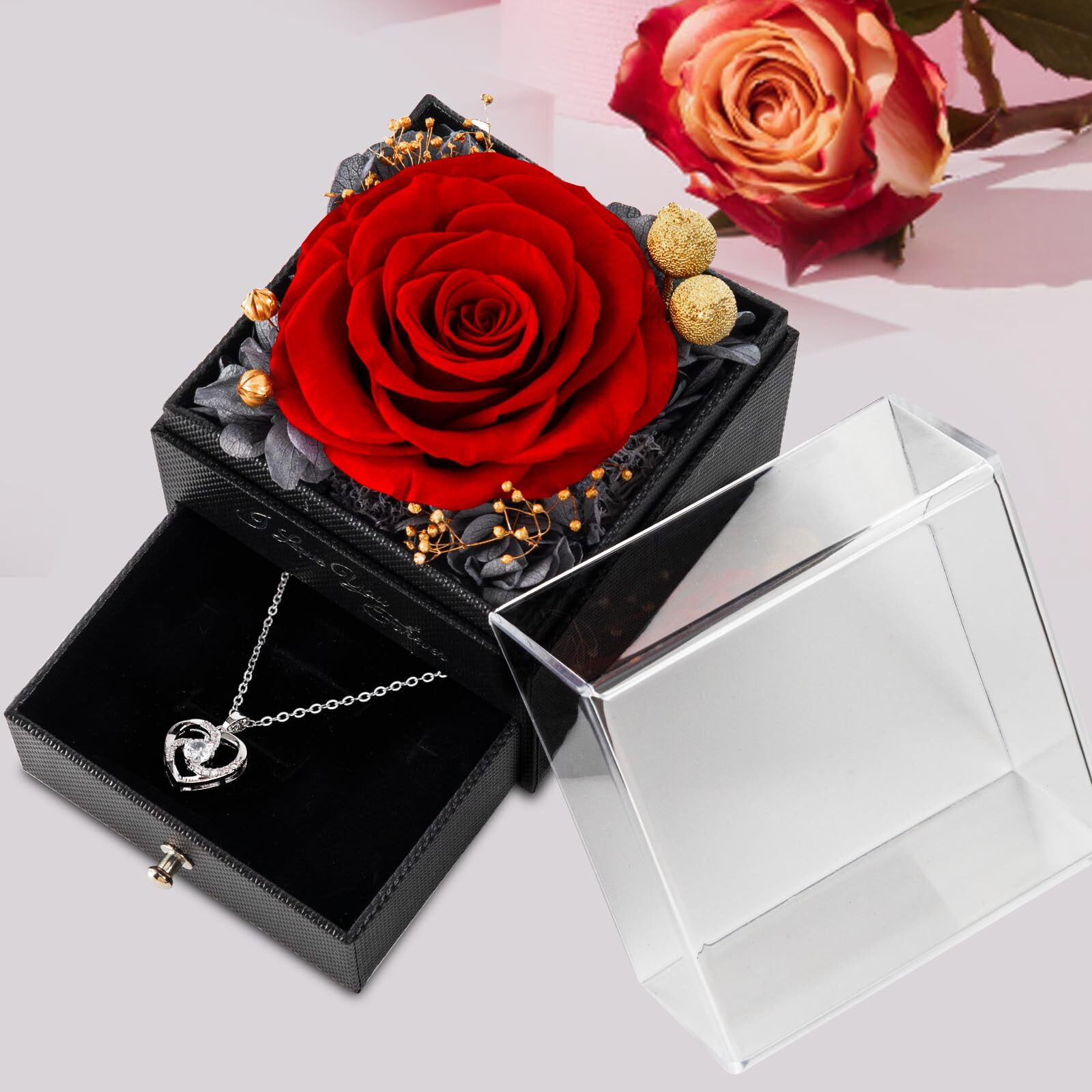 Preserved Rose with Necklace , Gift for Women – Valentines Day Gift Idea