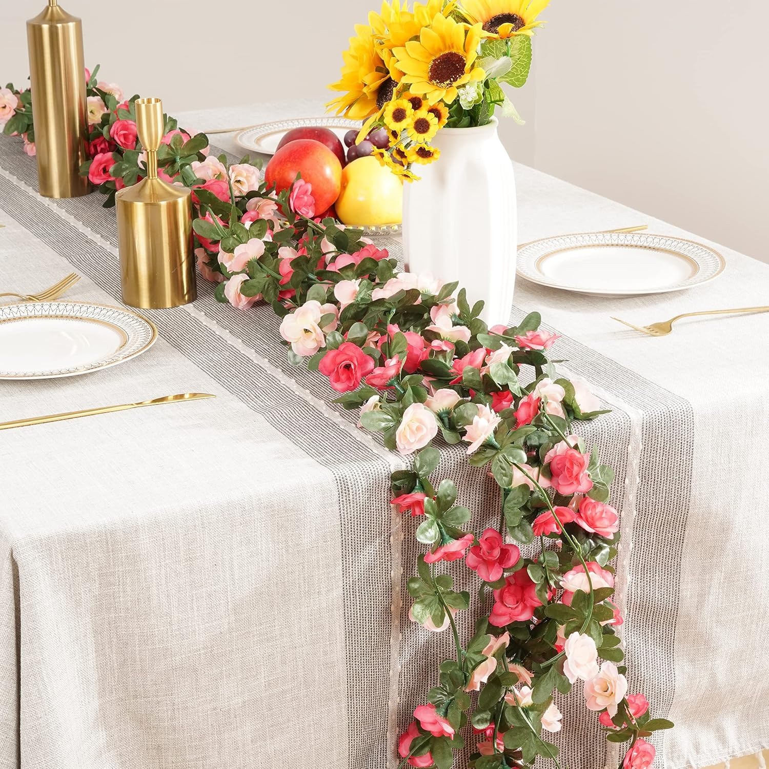2Pcs 16.4FT Artificial Rose Vine Flower Garland Wedding Baby Shower Wall Decor