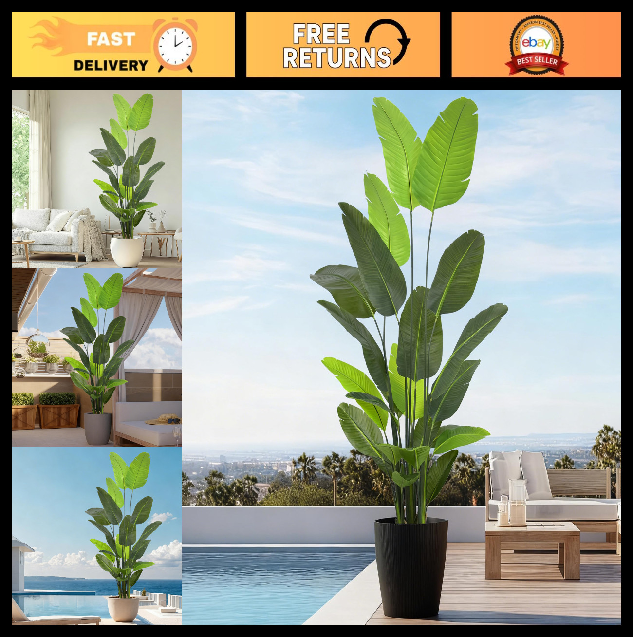 8FT Artificial Bird of Paradise Tree – Lifelike Faux Plant for Home & Office Dec