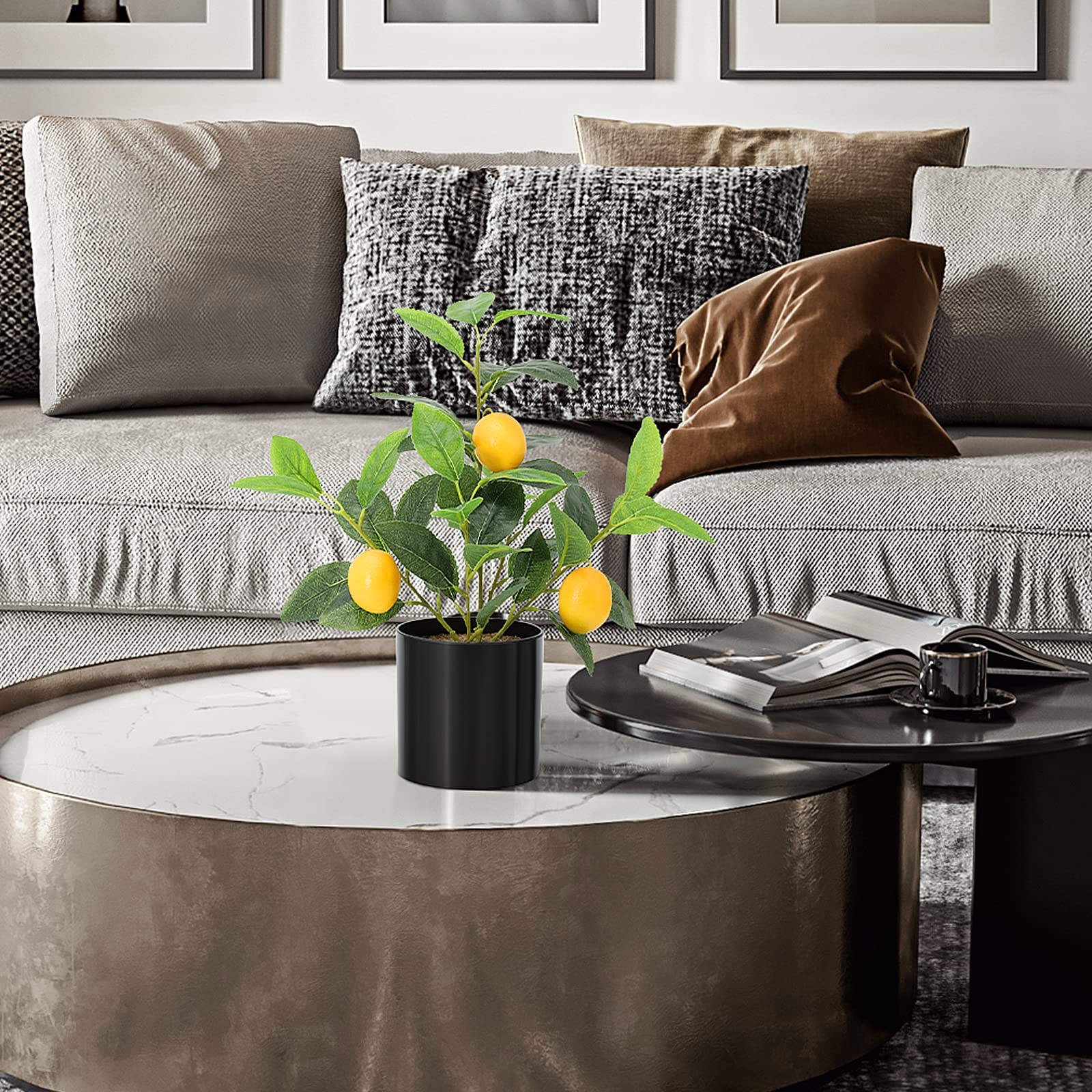 Artificial Mini Lemon Tree Potted Plants, 14.6 Inches Realistic Fake Plant Le…