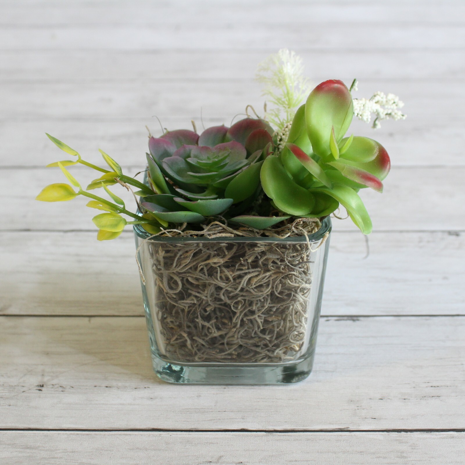 Succulent Planter Floral Arrangement Decor Artificial Glass Vase Centerpiece