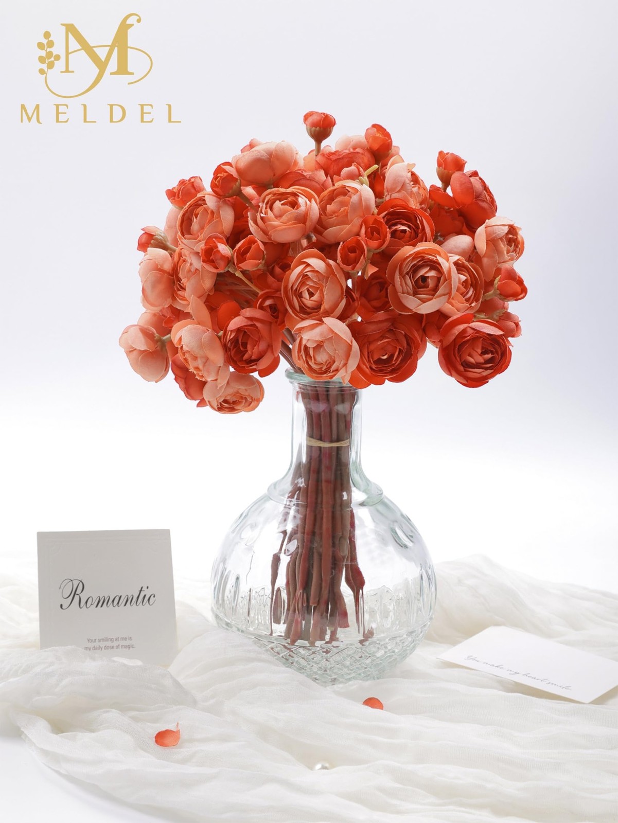 Burnt Orange 32 PCS Ranunculus Artificial Silk Mini Peonies For DIY Decor