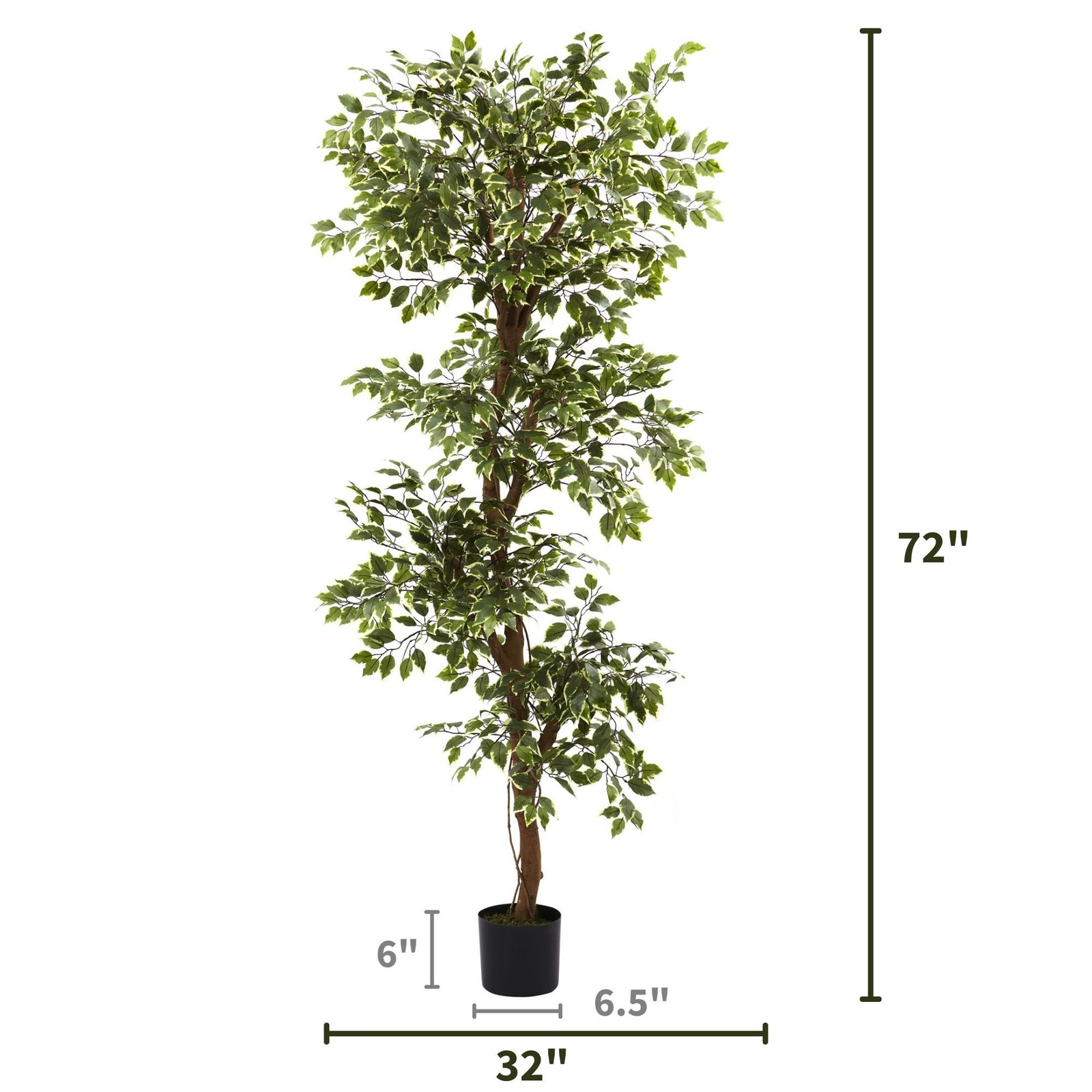 Nearly Natural 72″ Variegated Ficus Tree with 1944 Silk Leaves in Green/Black