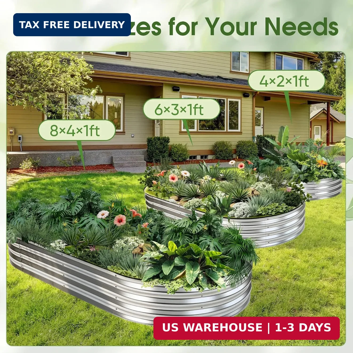 NEWBULIG Galvanized Raised Garden Bed Outdoor, 4x2x1ft Metal Planter Box for Veg