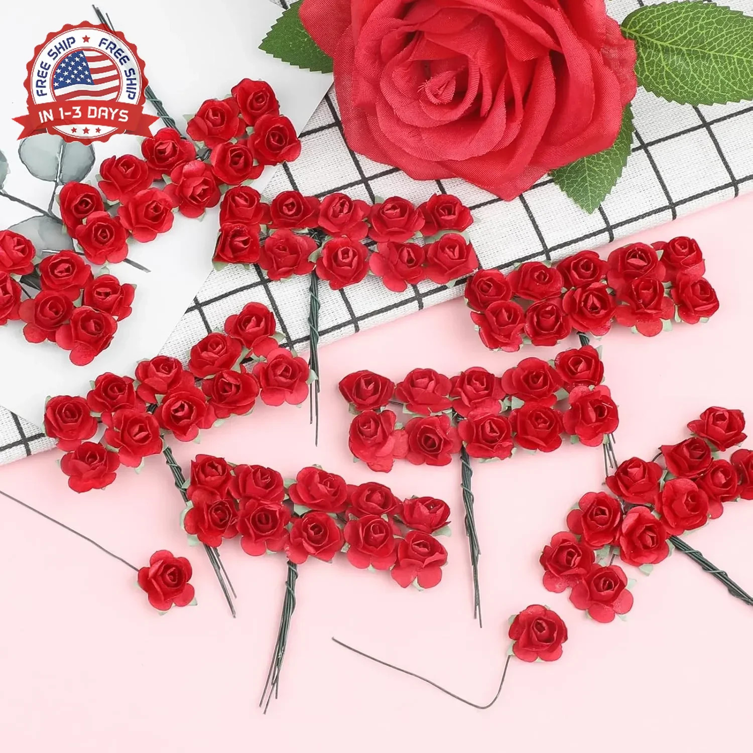 CCINEE 120pcs Mini Paper Flowers,Mulberry Paper 1/2″ Artificial Rose Flower with