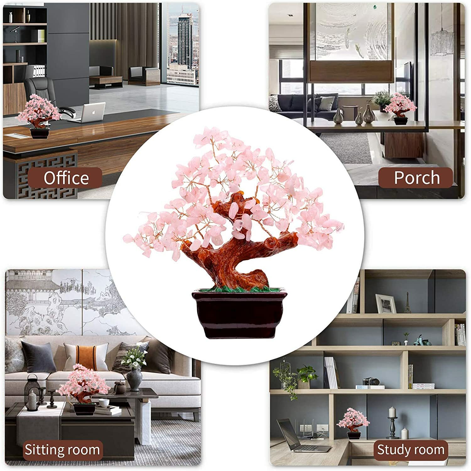 Rose Quartz Tree of Life Feng Shui Money Tree Bonsai Positive Energy Home Decor
