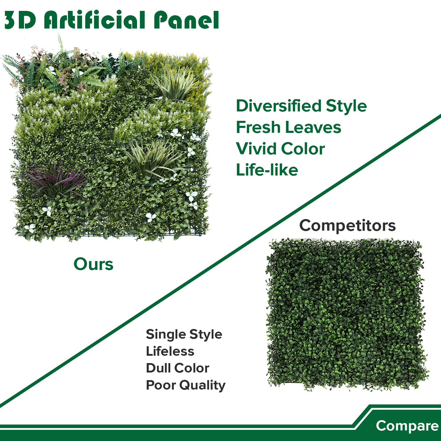 40″ Artificial Grass Mats 3D Mixed Plant Wall Ledge Decor For Home Festival #4