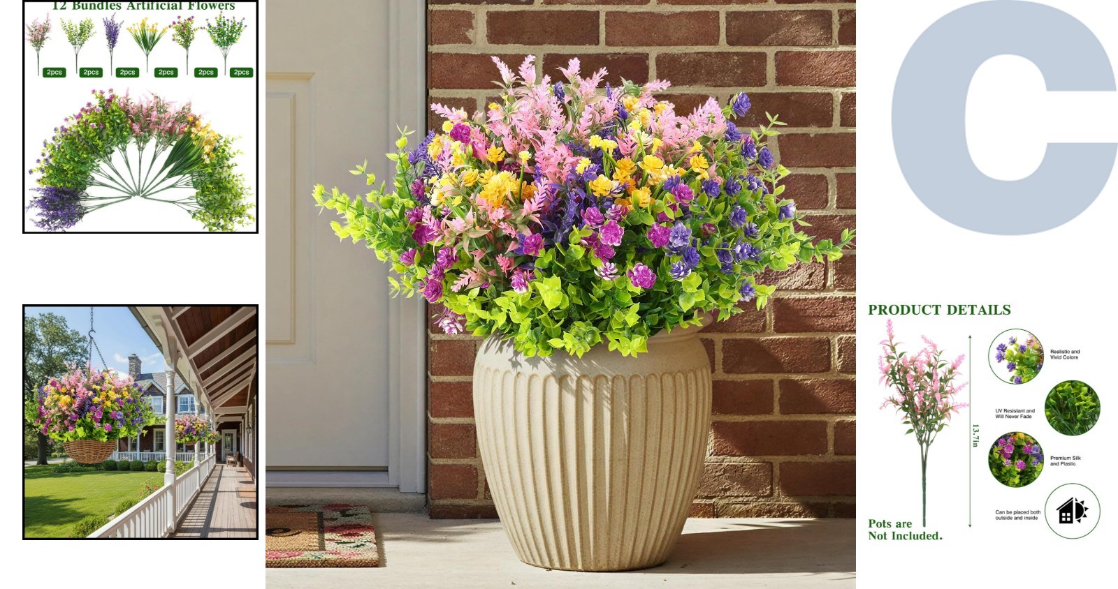 Lifelike Silk Multi-Color Faux Flowers for Indoor & Outdoor Elegance – 12 Pack