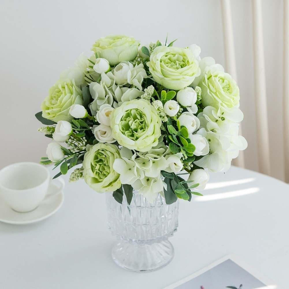 Wedding Bouquet with Silk Peony Hydrangea Flowers for Home Decor Display