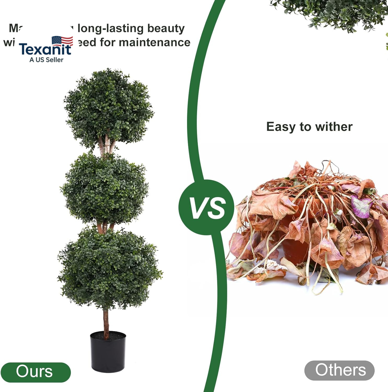 Artificial Topiaries Ball Tree Outdoor, 4.8Ft Fake Topiary Triple Ball Boxwood T