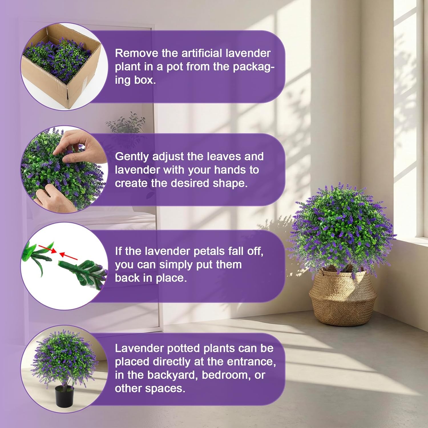 2 Pcs UV Resistant Fake Lavender Topiary Balls for Garden Porch Outdoor Decor