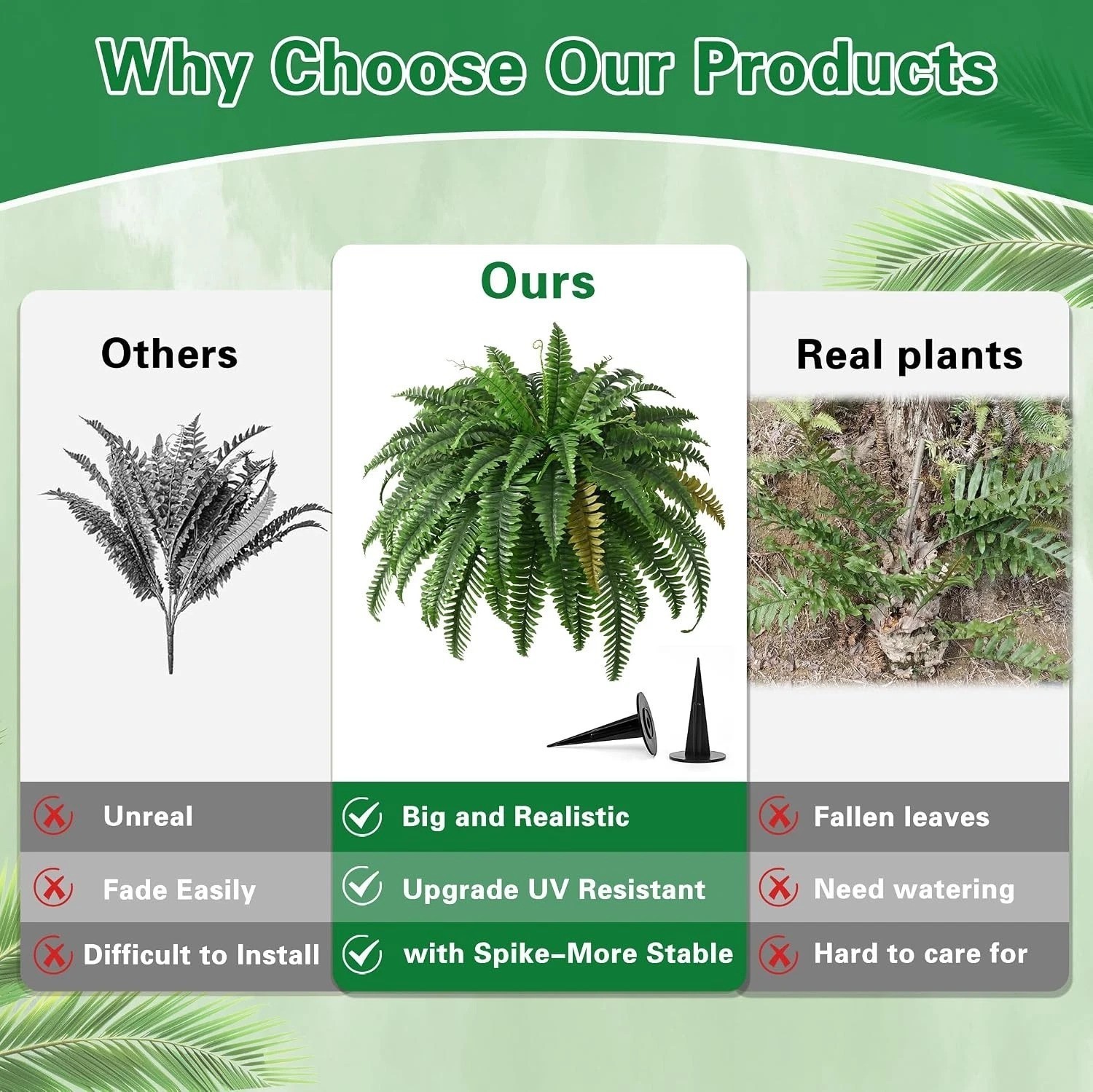Lifelike 45in Boston Ferns – 2PCS Weatherproof Artificial Plants for Patio Decor